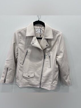 Zara Light Cream Faux Leather Biker Jacket